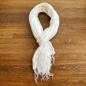 White Linen crinkled Lightweight Scarf with fringe details